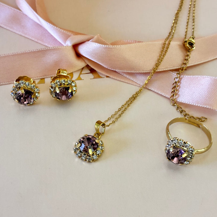 Mauve dainty Preciosa crystals gold plated set