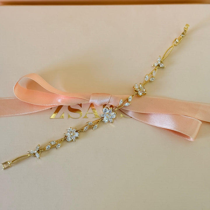 Zircone flower & marquise gold plated bracelet