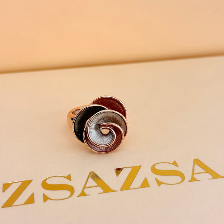 Rosette brown enamel rose gold plated set