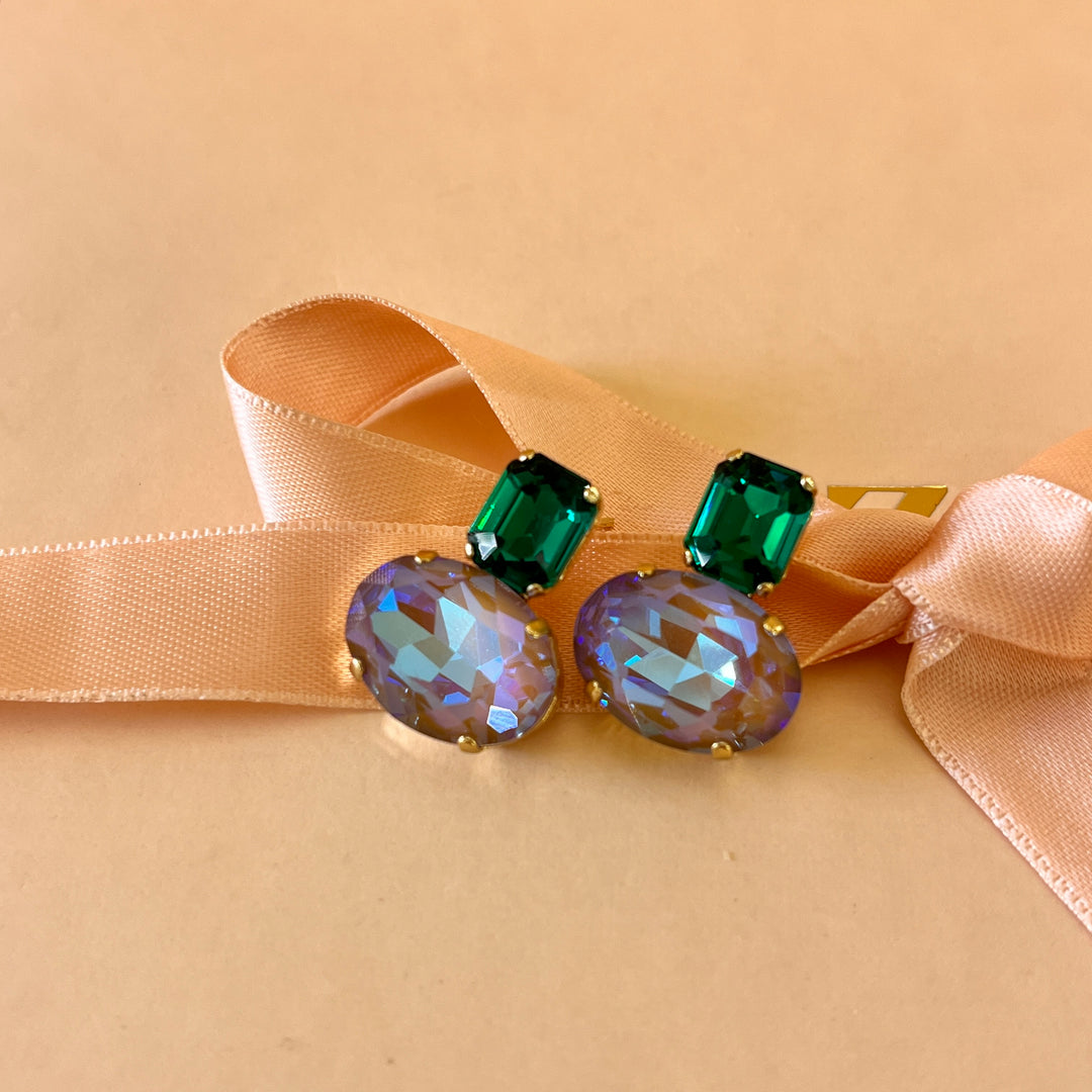 Green and lilac Swarovski crystal studs