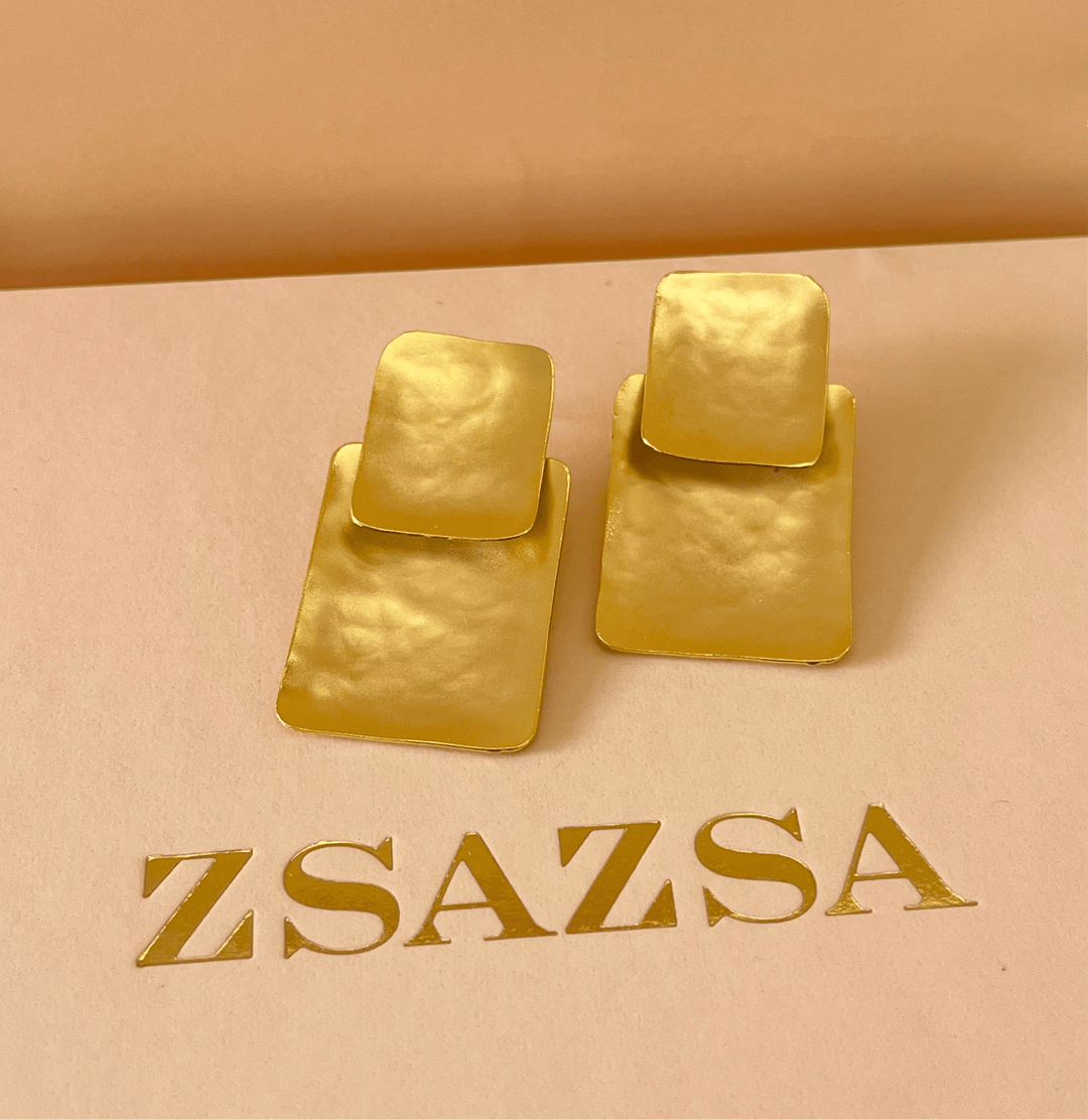 Gold rectangular handmade earrings