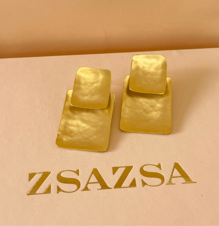 Gold rectangular handmade earrings
