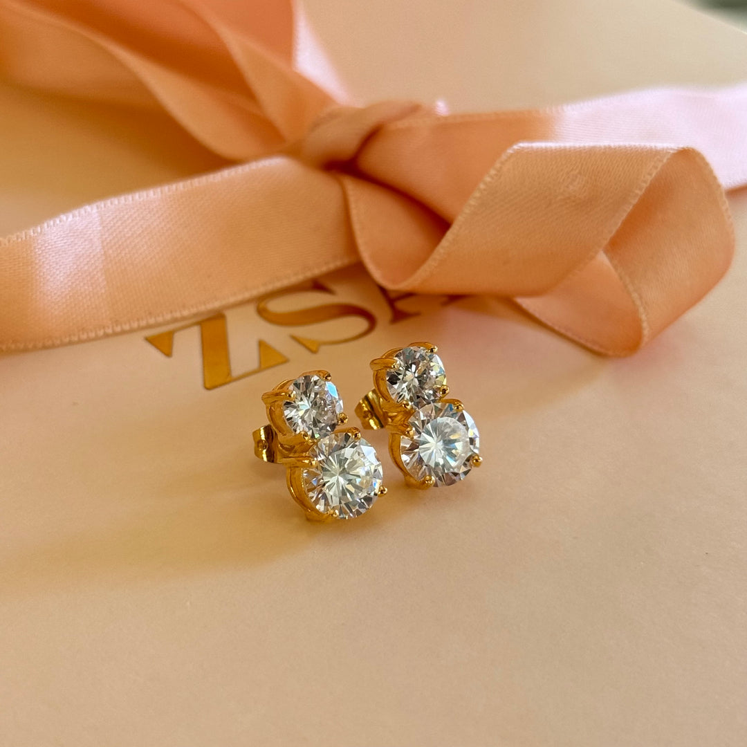 Double round zircone gold plated earrings