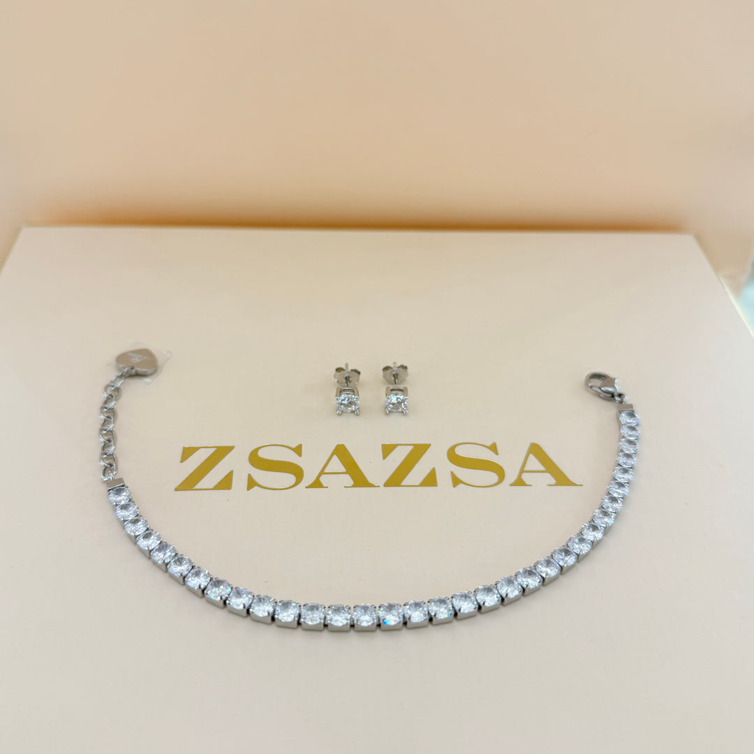 Tennis zircone silver earrings and bracelet