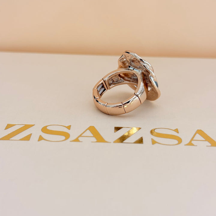 Round brown and grey enamel earrings and ring rose gold plated