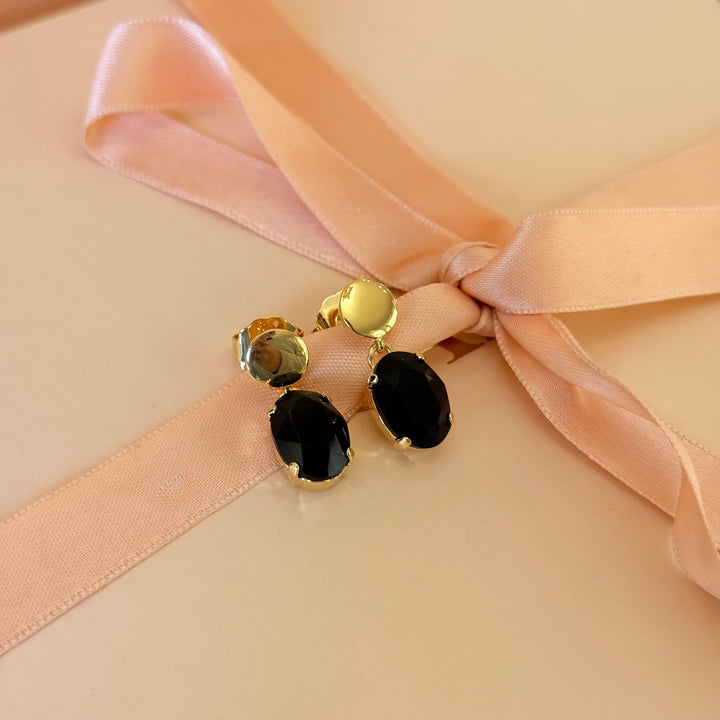 Black Swarovski crystals gold plated earrings