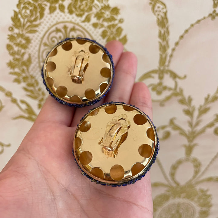 huge Round Stone Cluster Dome Clip on Earrings