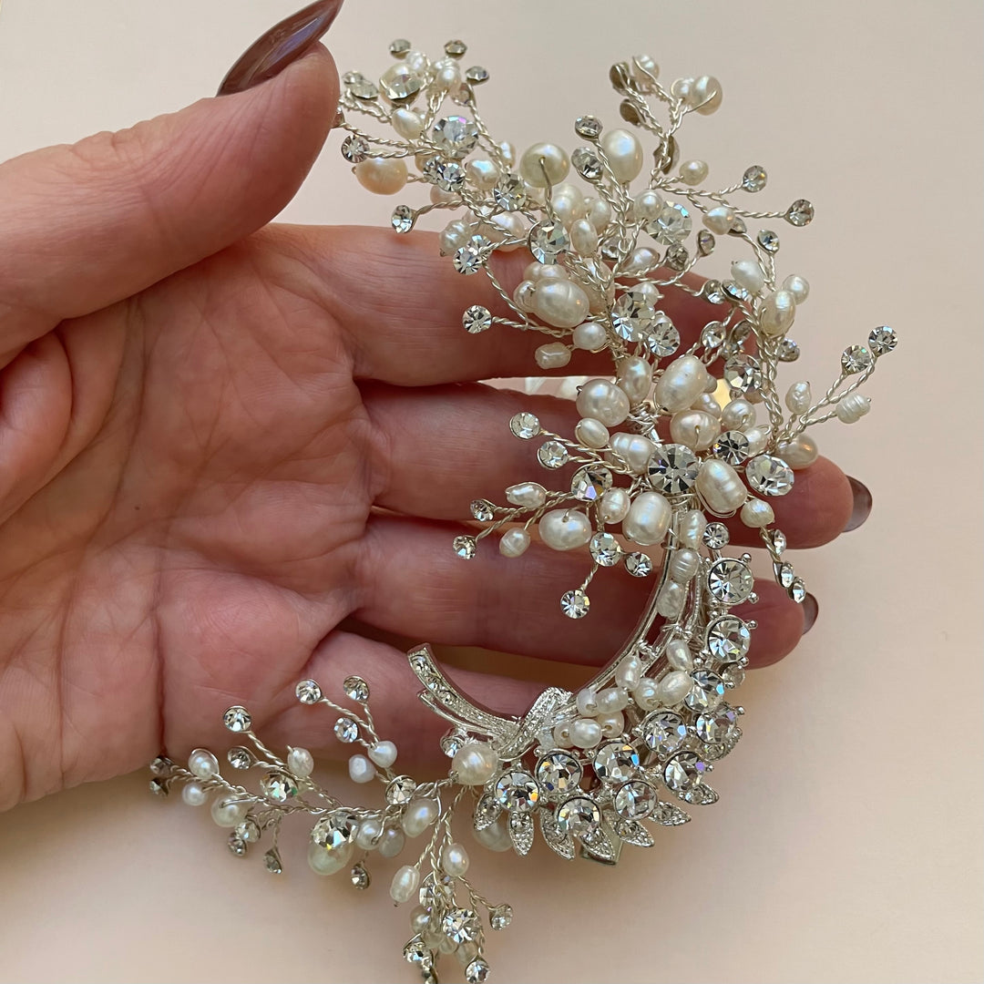 Rhinestone Silver Fresh water pearl headpiece