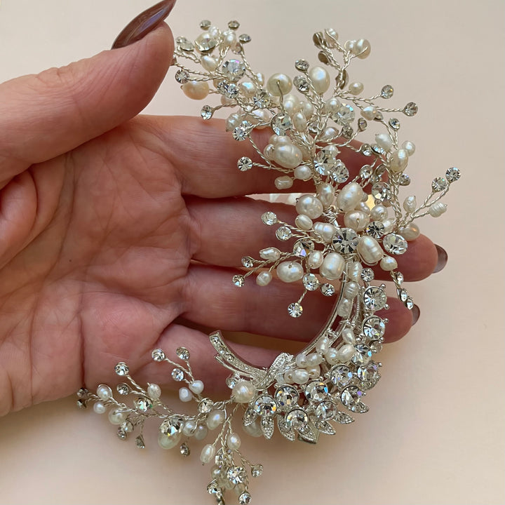 Rhinestone Silver Fresh water pearl headpiece