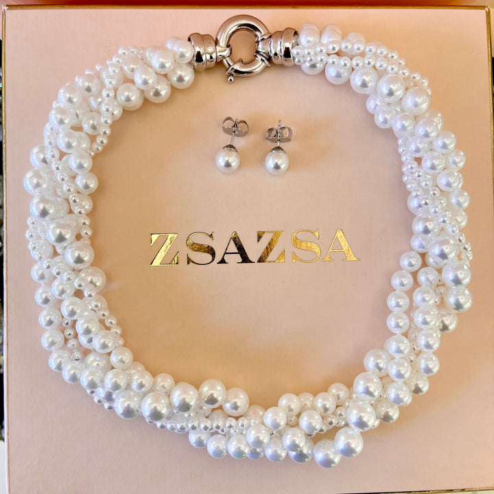 Mallorca Pearls twisted white gold plated set
