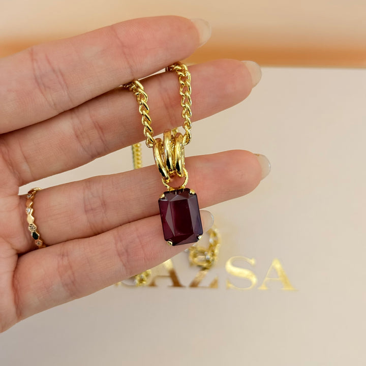 Rectangular Plum Swarovski crystals gold plated set