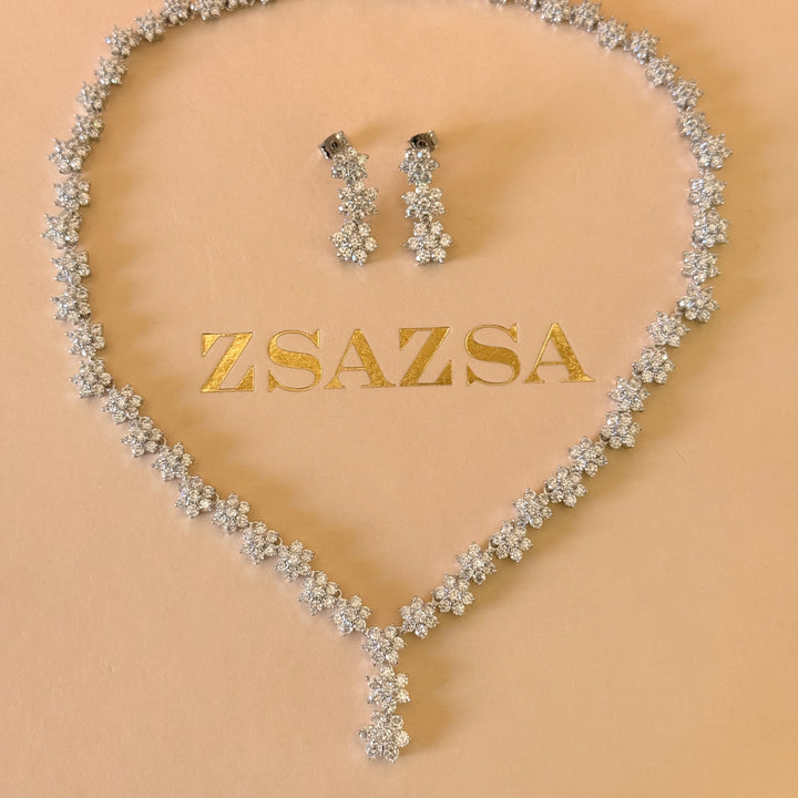 Flower zircone silver set