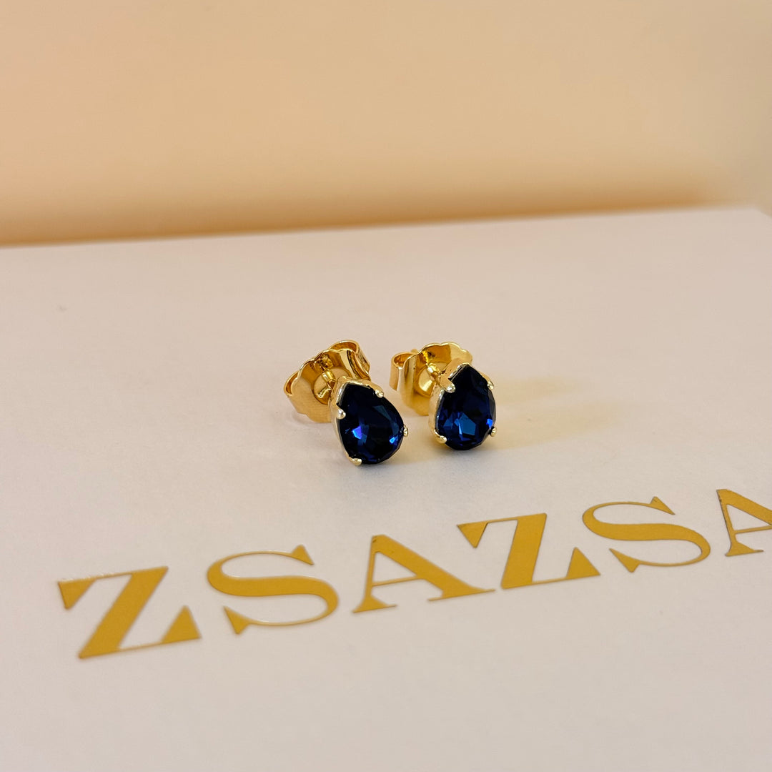 Dainty teardrop navy blue Swarovski crystals set