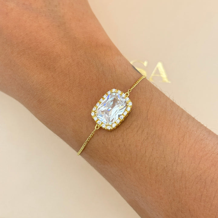Zircone Rectangular gold plated pendant & bracelet