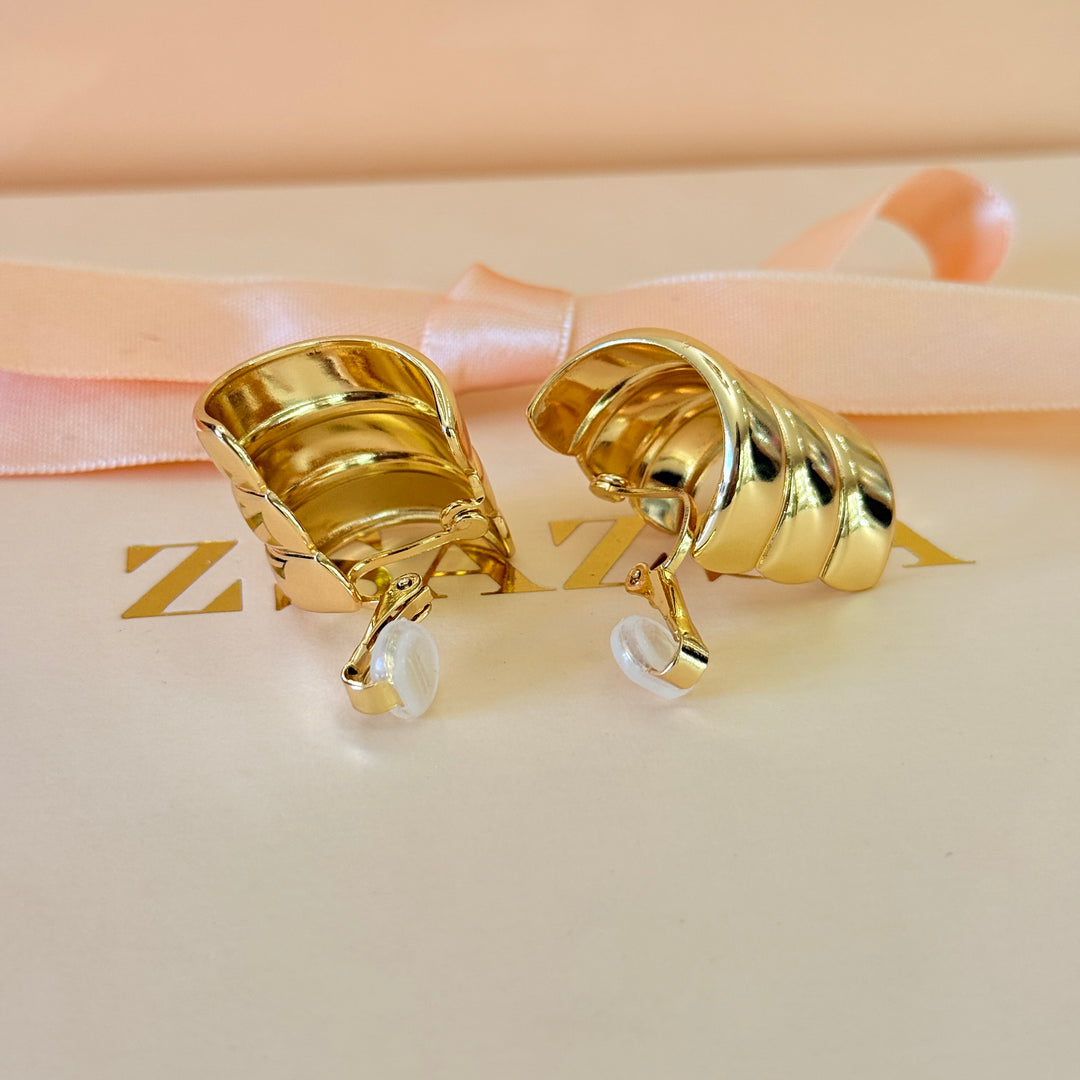 Plain statement gold plated clip on earrings