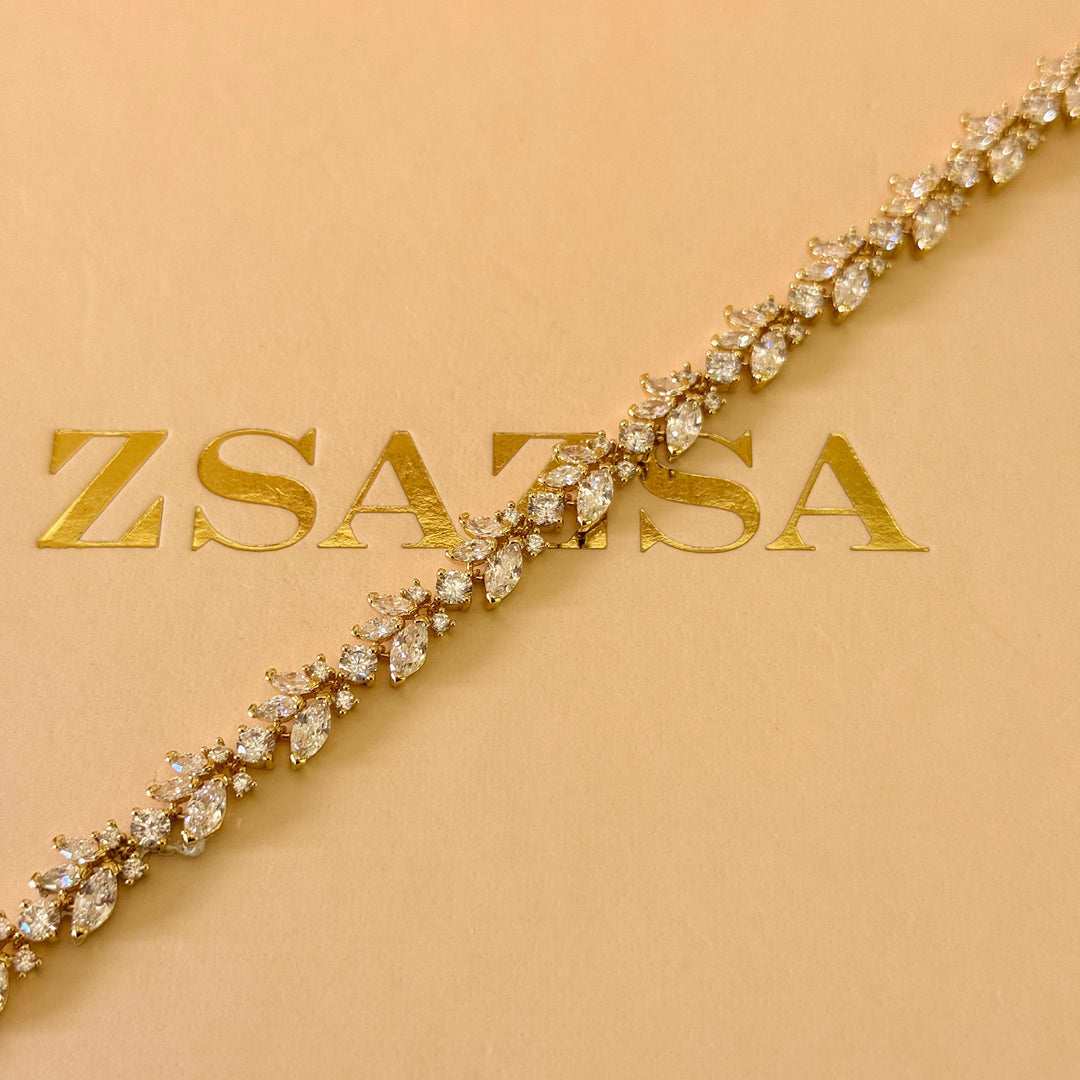 Marquise zircone gold plated earrings and bracelet