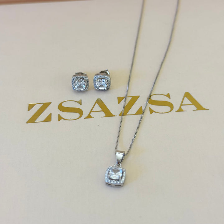 Square zircone sterling silver set