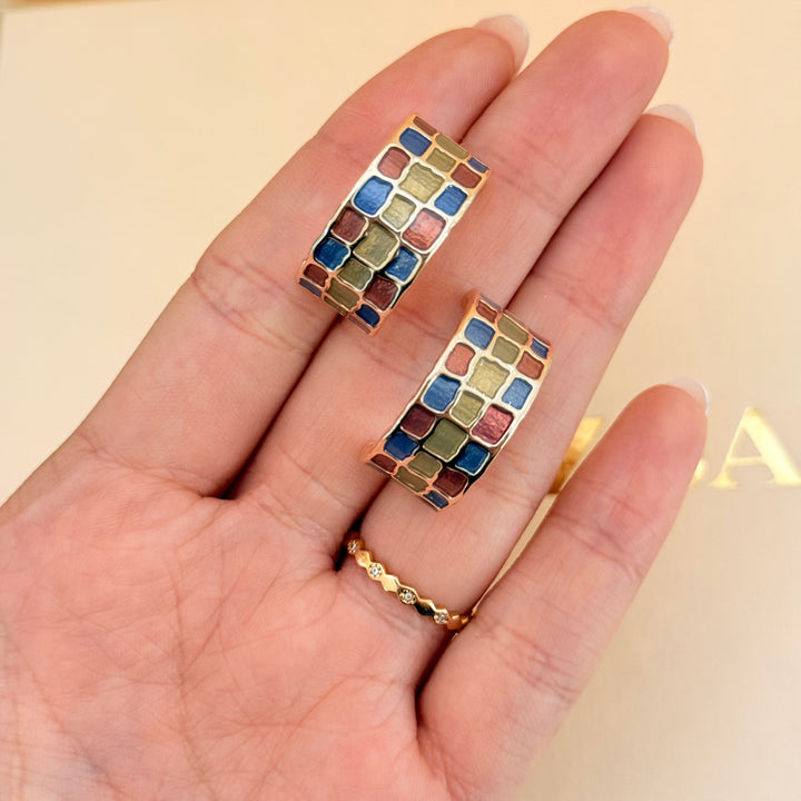 Brick Red, Blue & Bronze Rose Gold Plated Enamel Set