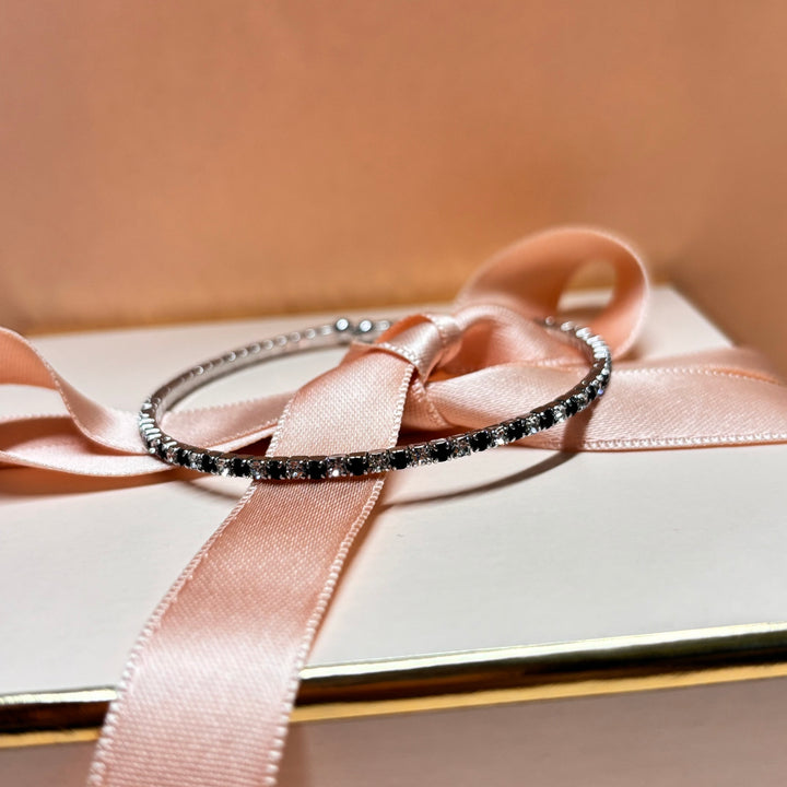 Dainty black silver bangle