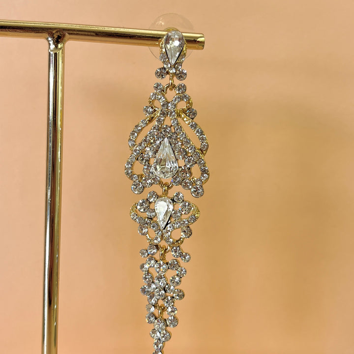 Swarovski crystals teardrop gold plated long earrings