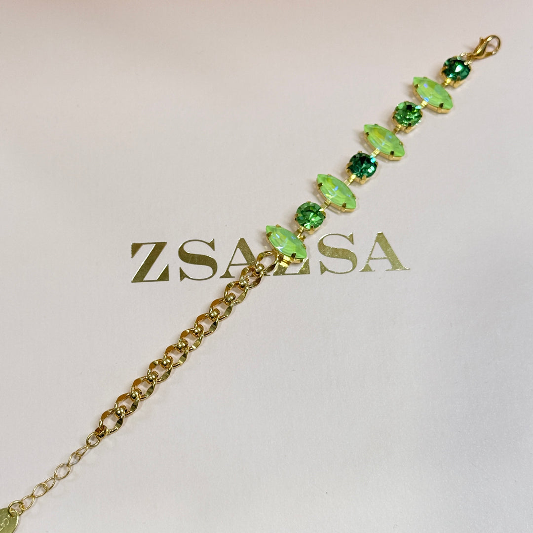Light green preciosa crystals gold plated bracelet
