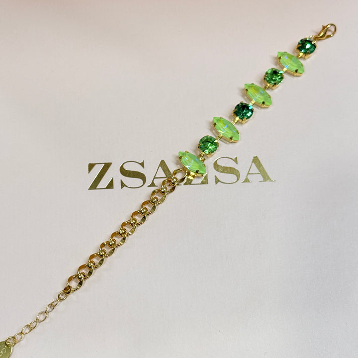 Light green preciosa crystals gold plated bracelet