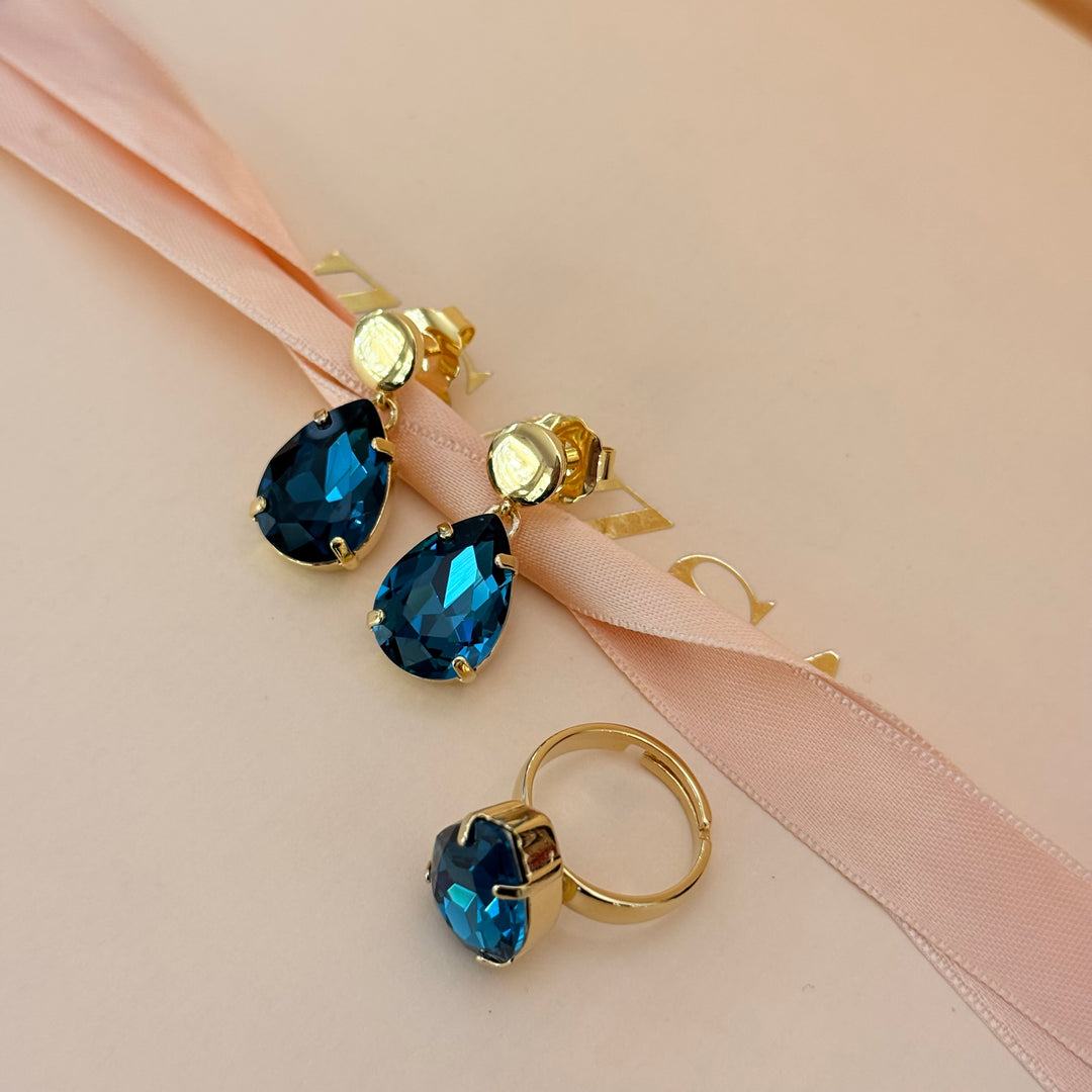 Teardrop verdemar Swarovski crystal earrings and ring