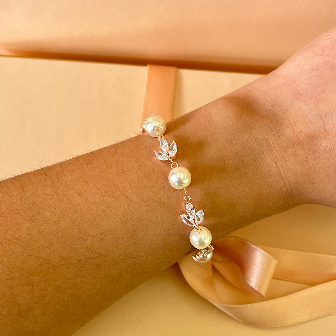 Marquise zircone and ivory pearls rose gold plated bracelet