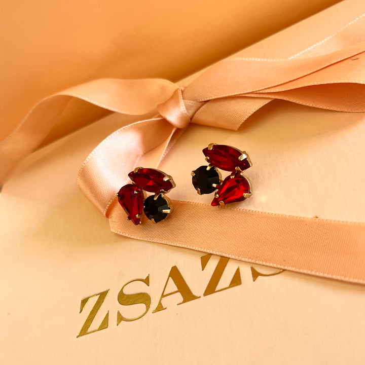 Red and black Swarovski crystals studs