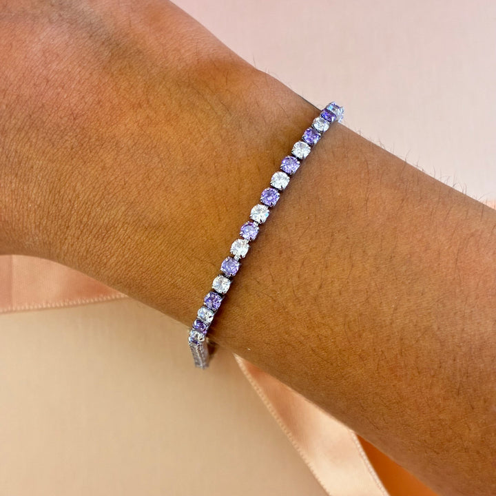 Lilac stainless steel silver zircone tennis bracelet