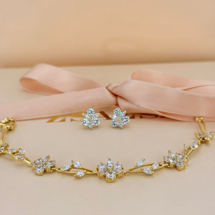 Flower zircone gold plated earrings and bracelet