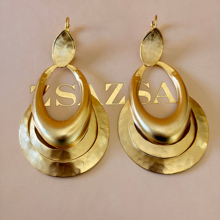 Handmade Statement Hollow Circles Gold Earrings | Gold Plated | ZsaZsa