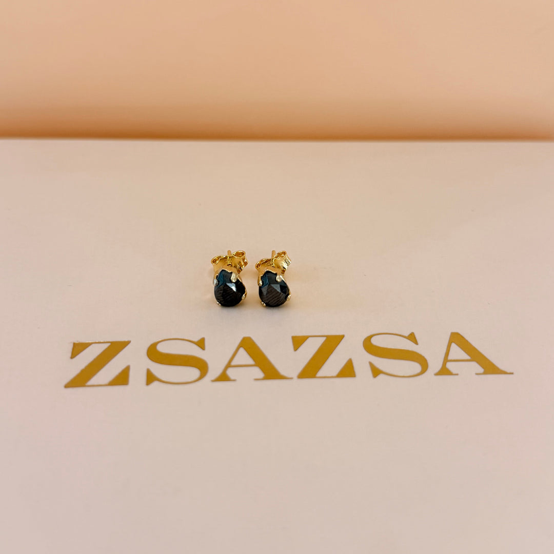 Dainty grey teardrop sterling silver gold plated set