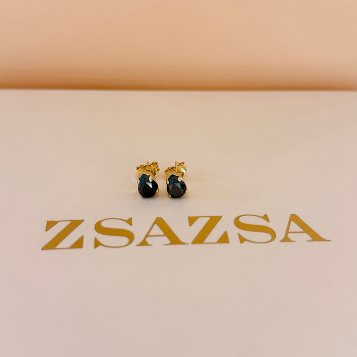 Dainty grey teardrop sterling silver gold plated set