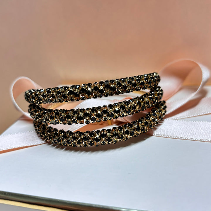 3 rows black gold bangle