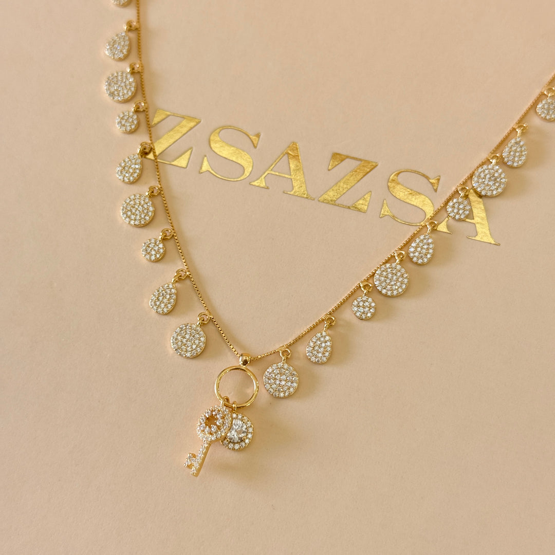 Zircone mixed shapes gold plated sterling silver necklace
