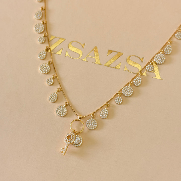 Zircone mixed shapes gold plated sterling silver necklace