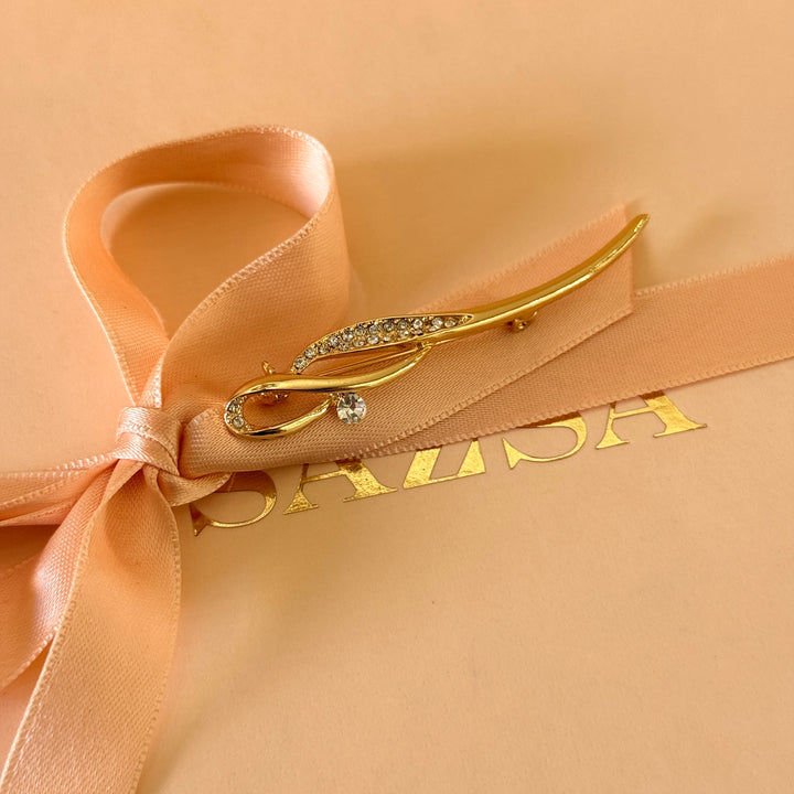 Dainty rhinestones gold plated brooch