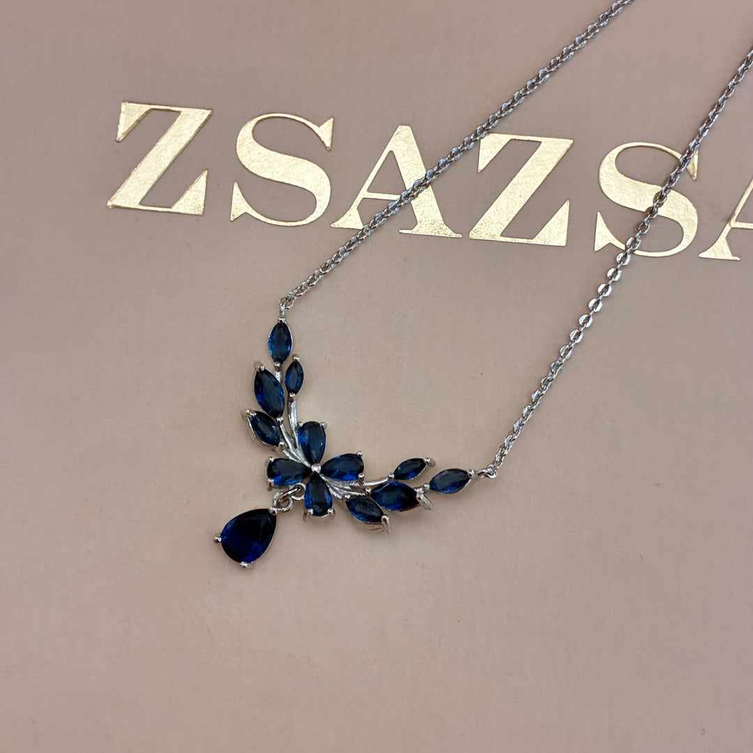 Navy blue flower silver set