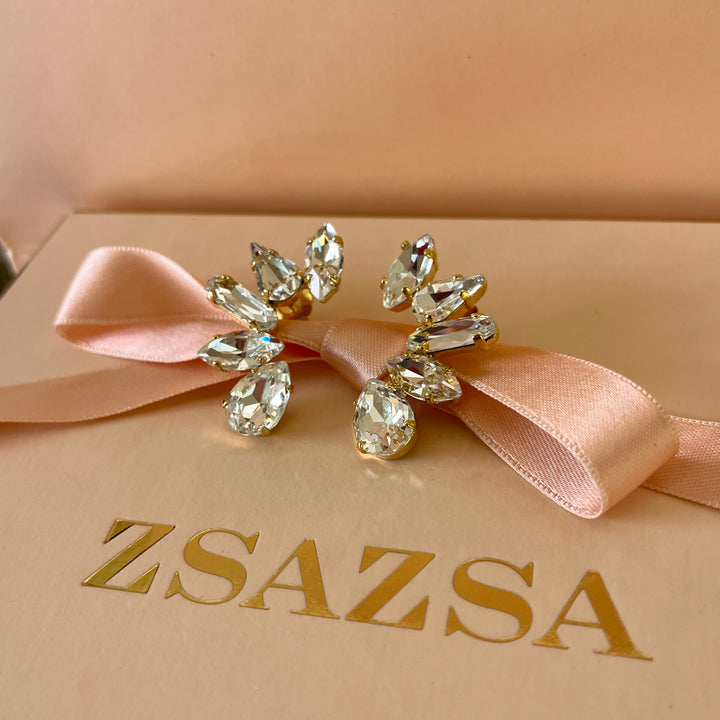 Mixed shapes Swarovski crystals gold plated studs
