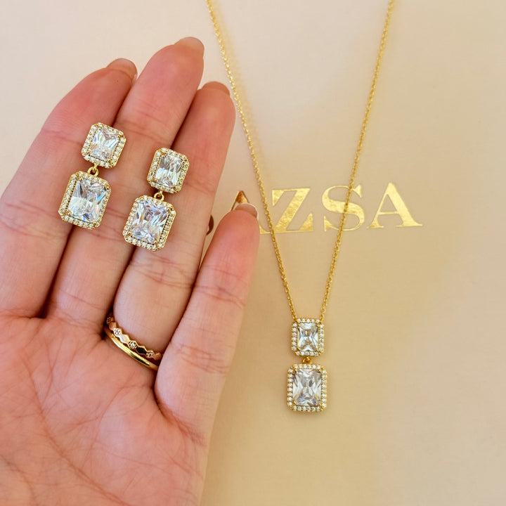 Rectangular zircone gold plated set