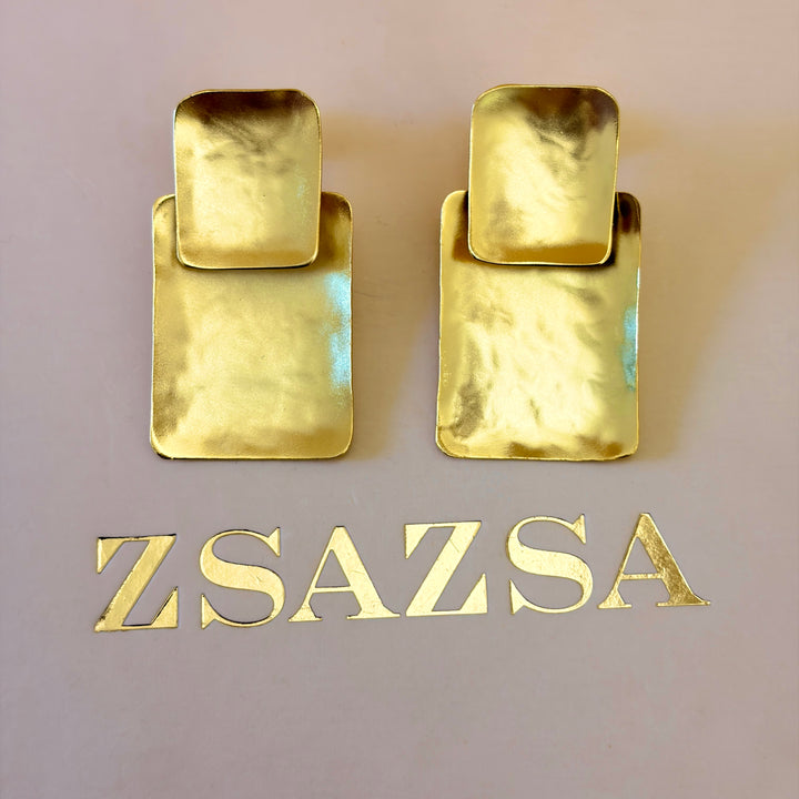 Handmade Simple Square Gold Earrings and Necklace Set | Gold Plated | ZsaZsa