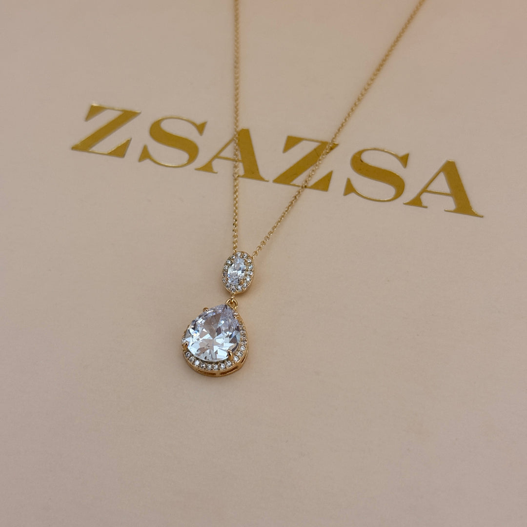 Teardrop zircone sterling silver gold plated set