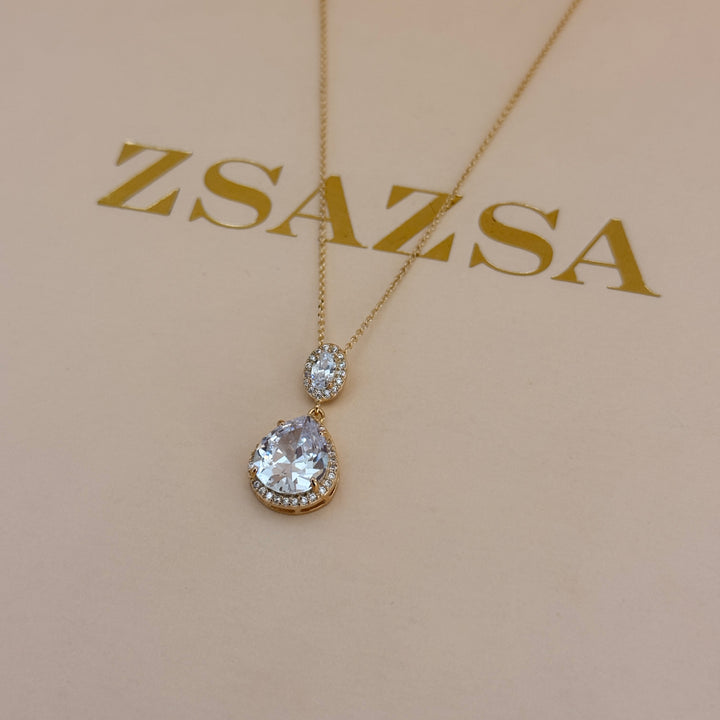 Teardrop zircone sterling silver gold plated set