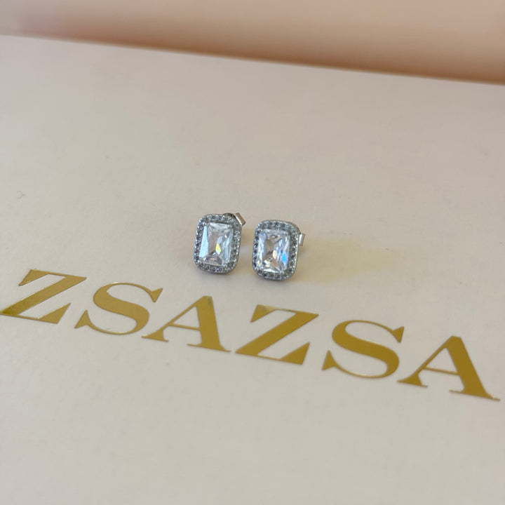 Rectangular zircone Sterling silver set