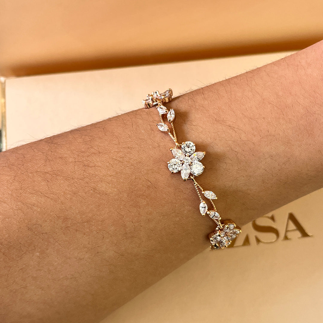 Marquise and round zircone rose gold plated bracelet