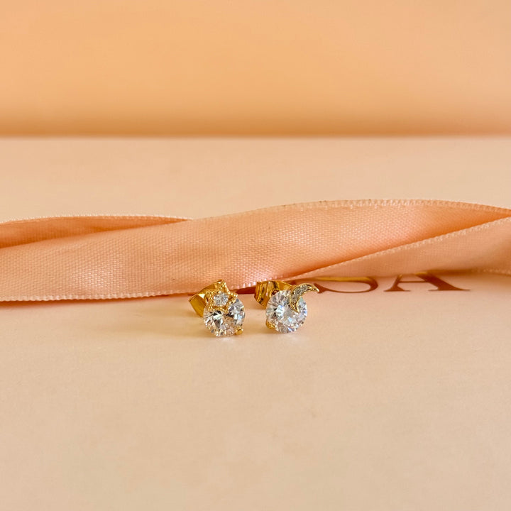Star and moon small zircone gold plated studs