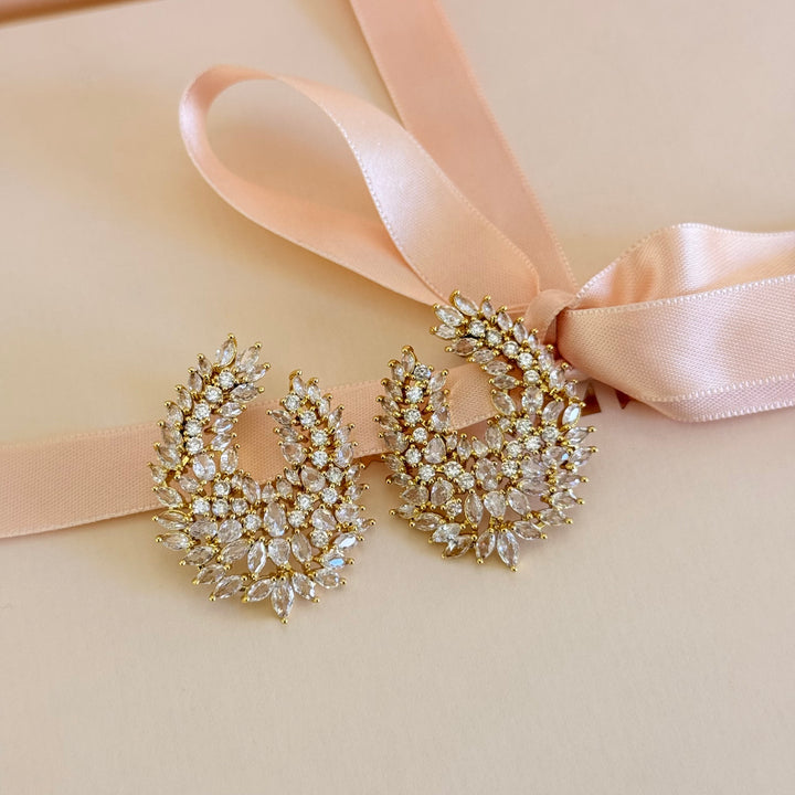 Chunky marquise and teardrop zircone gold plated earrings