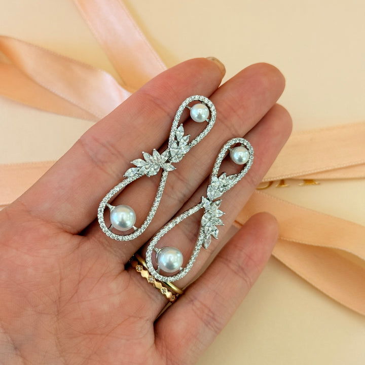 Marquise pearls zircone silver long earrings