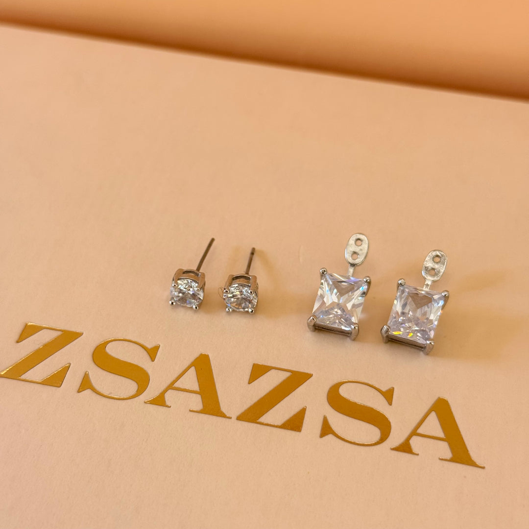 2 in 1 zircone silver earrings